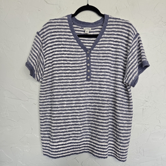 L.L. Bean Navy and Cream Striped V-Neck Sweater - Picture 4 of 12
